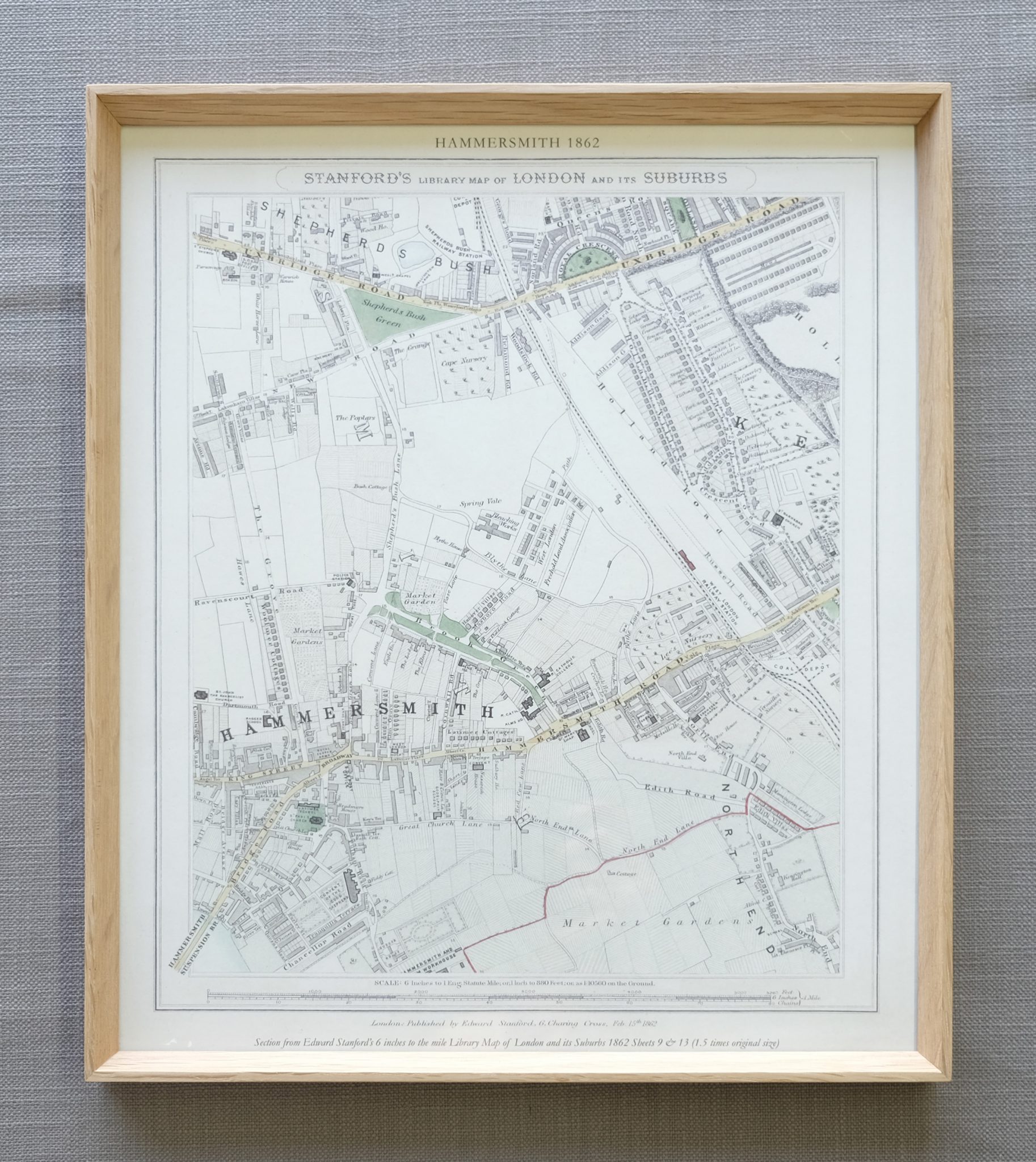Stanford Map Hammersmith Half Sheet framed Picture UK